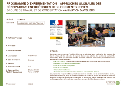 15C265_Programme d’expérimentation – Approches globales des rénovations énergétiques des logements privés_Groupe de travail et de concertation – animation d’ateliers_PUCA